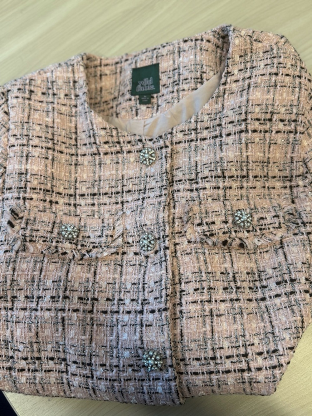 Coldwater Creek Pink Tweed Jacket with Jeweled Buttons